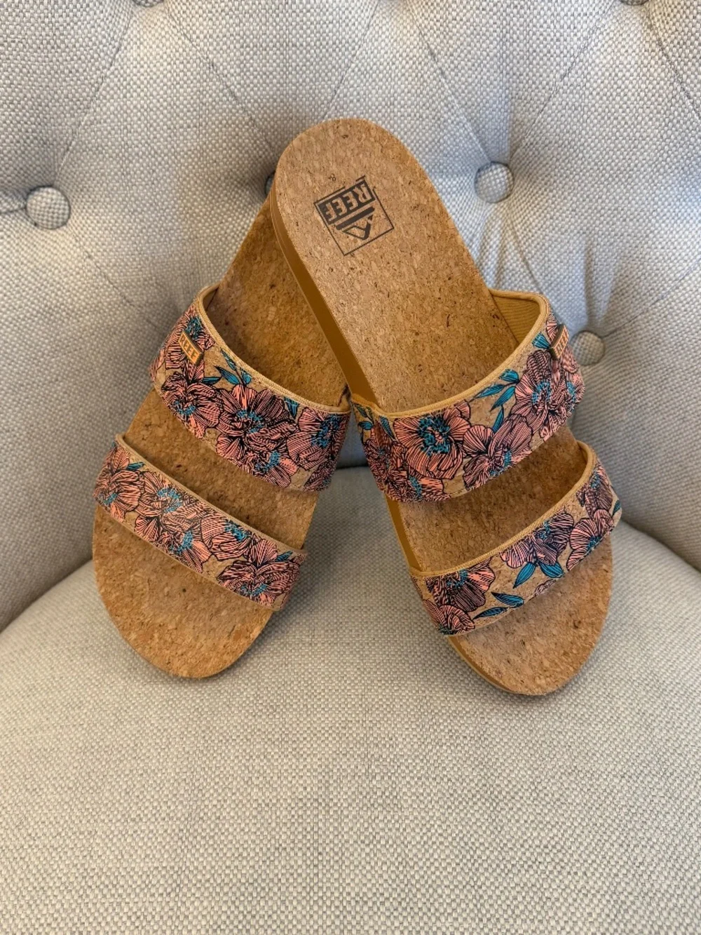 REEF Cork Vista Double Strap Slide Sandals Women’s Size 8